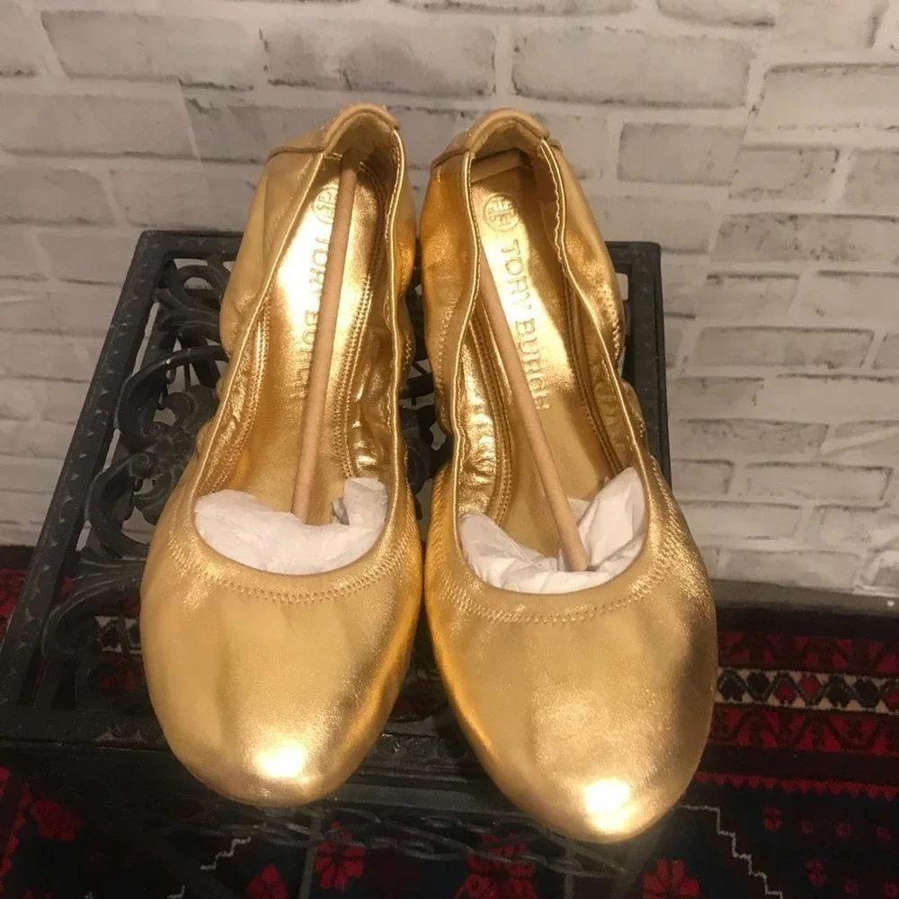 NWT Tory Burch Eddie Ballet Flat Gold Metallic